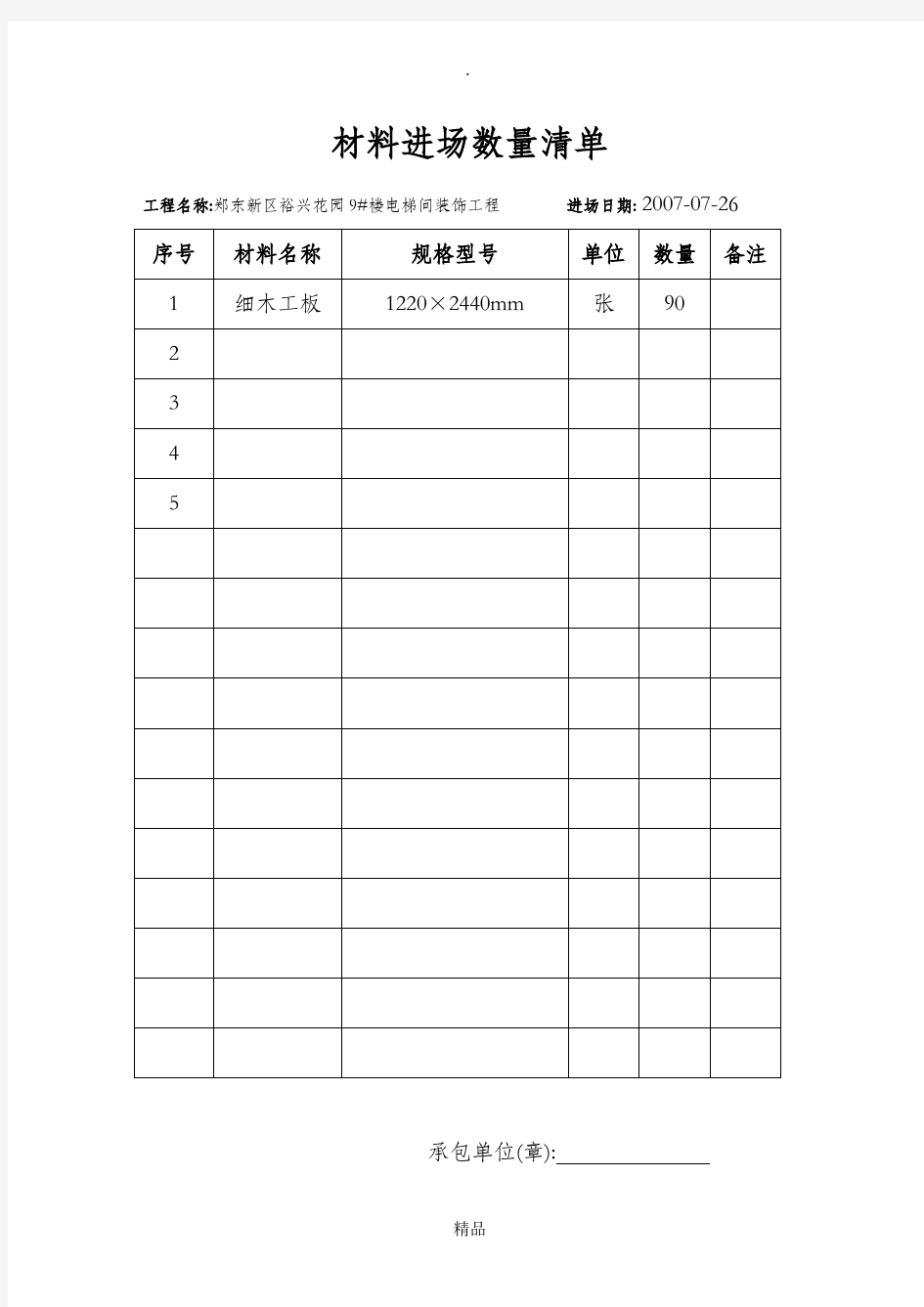 材料进场清单28201