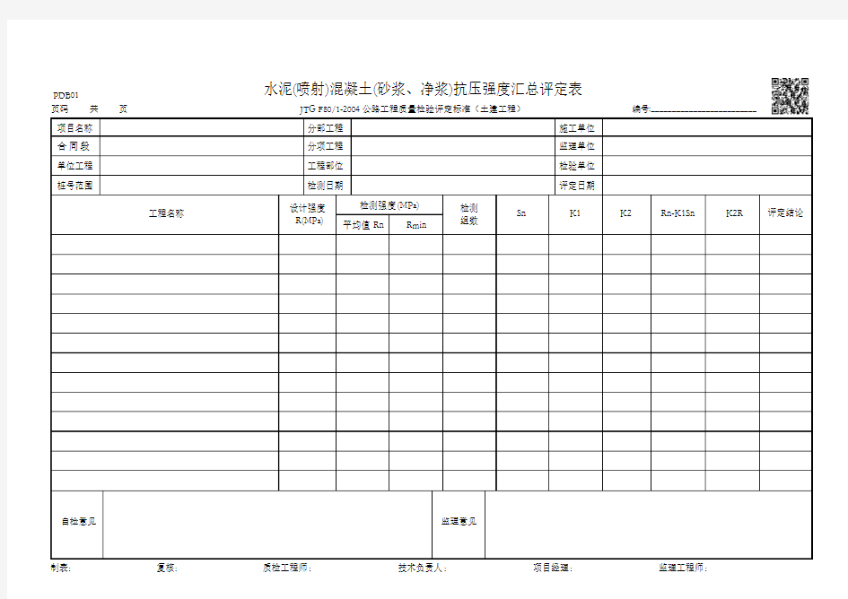 PDB01-水泥(喷射)混凝土(砂浆、净浆)抗压强度汇总评定表