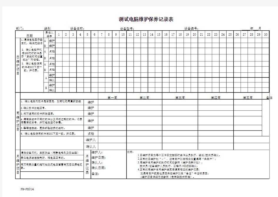 电脑维护保养记录表