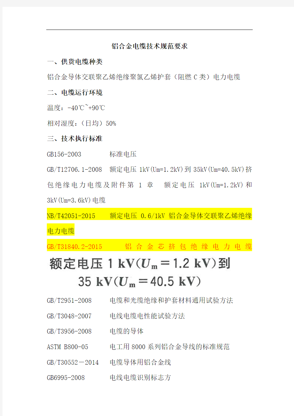 铝合金电缆技术规范