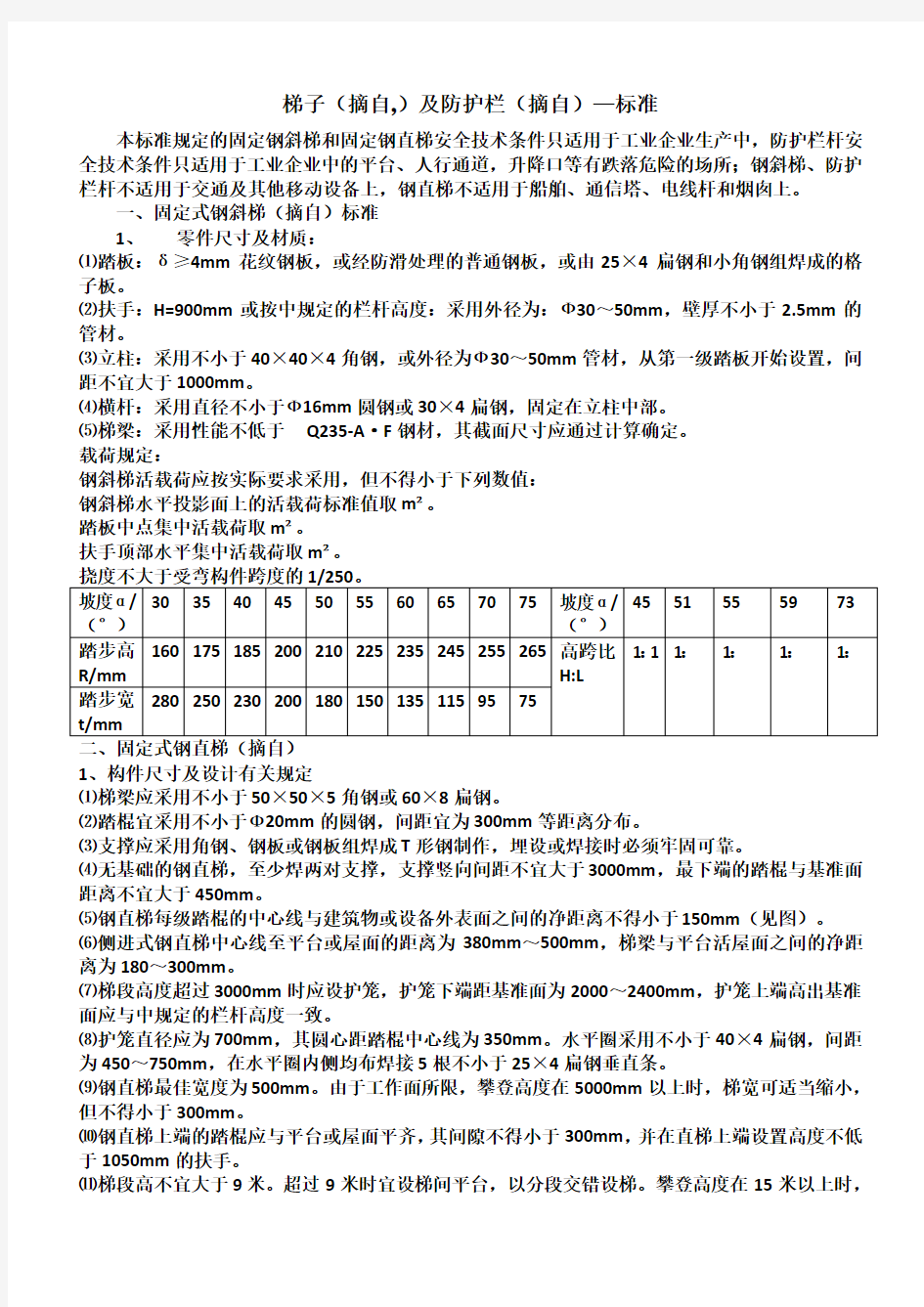 钢斜梯、钢直梯、防护栏杆—国家标准