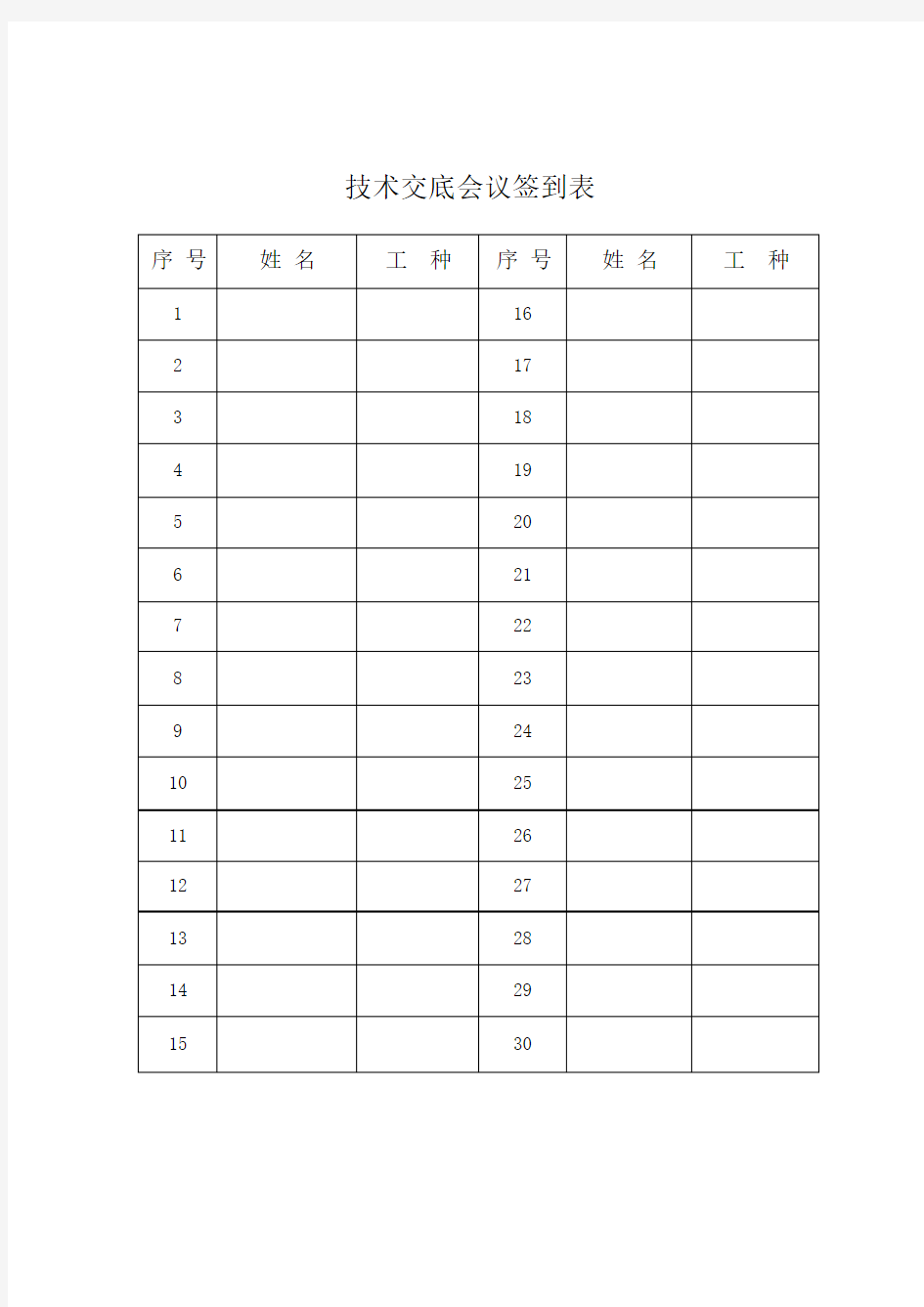 技术交底会议签到表