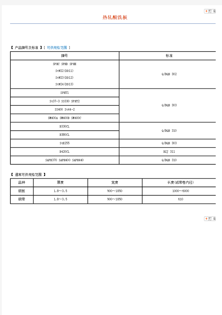 宝钢热轧酸洗板技术参数