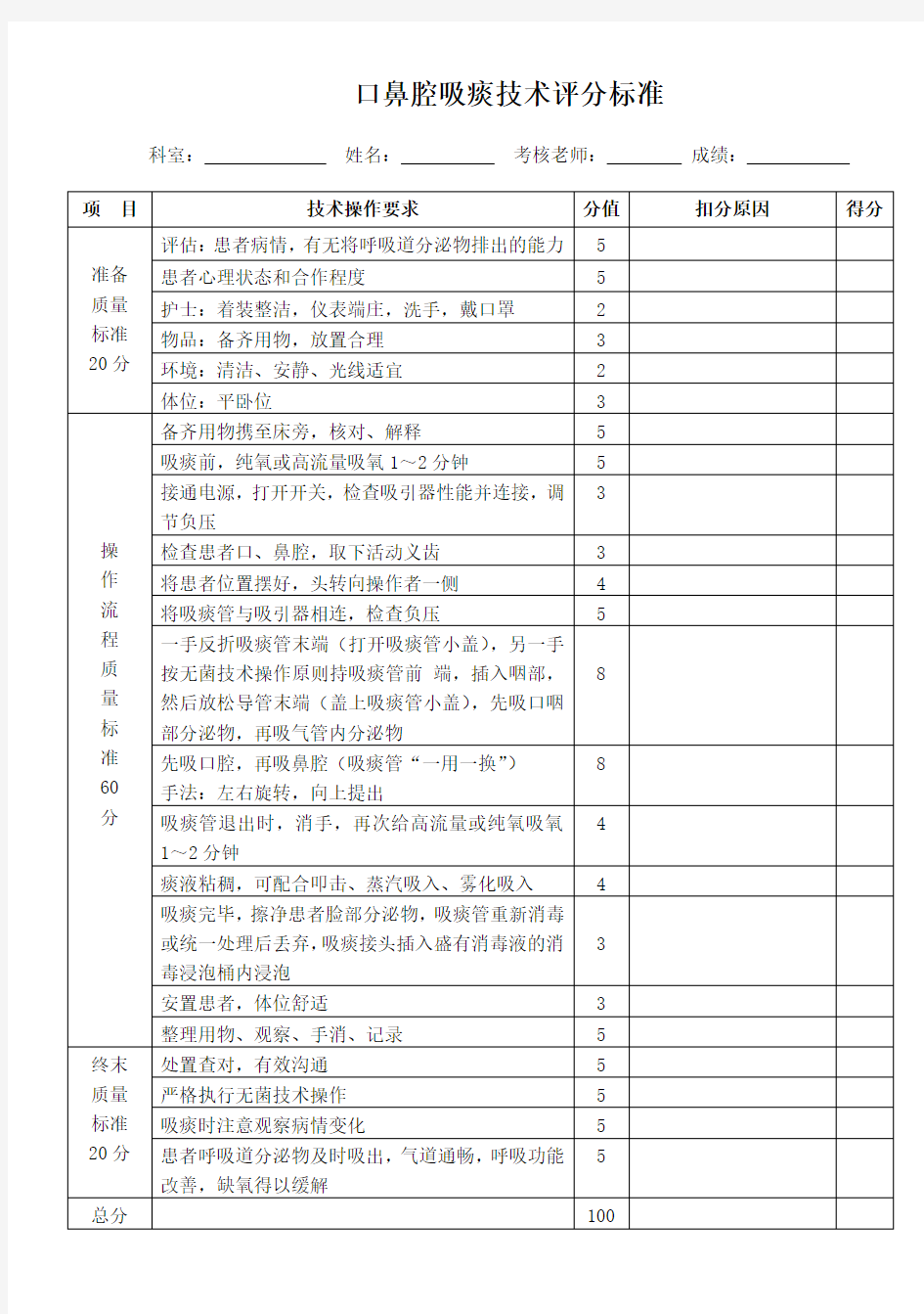 电动吸引器吸痰操作流程及评分标准