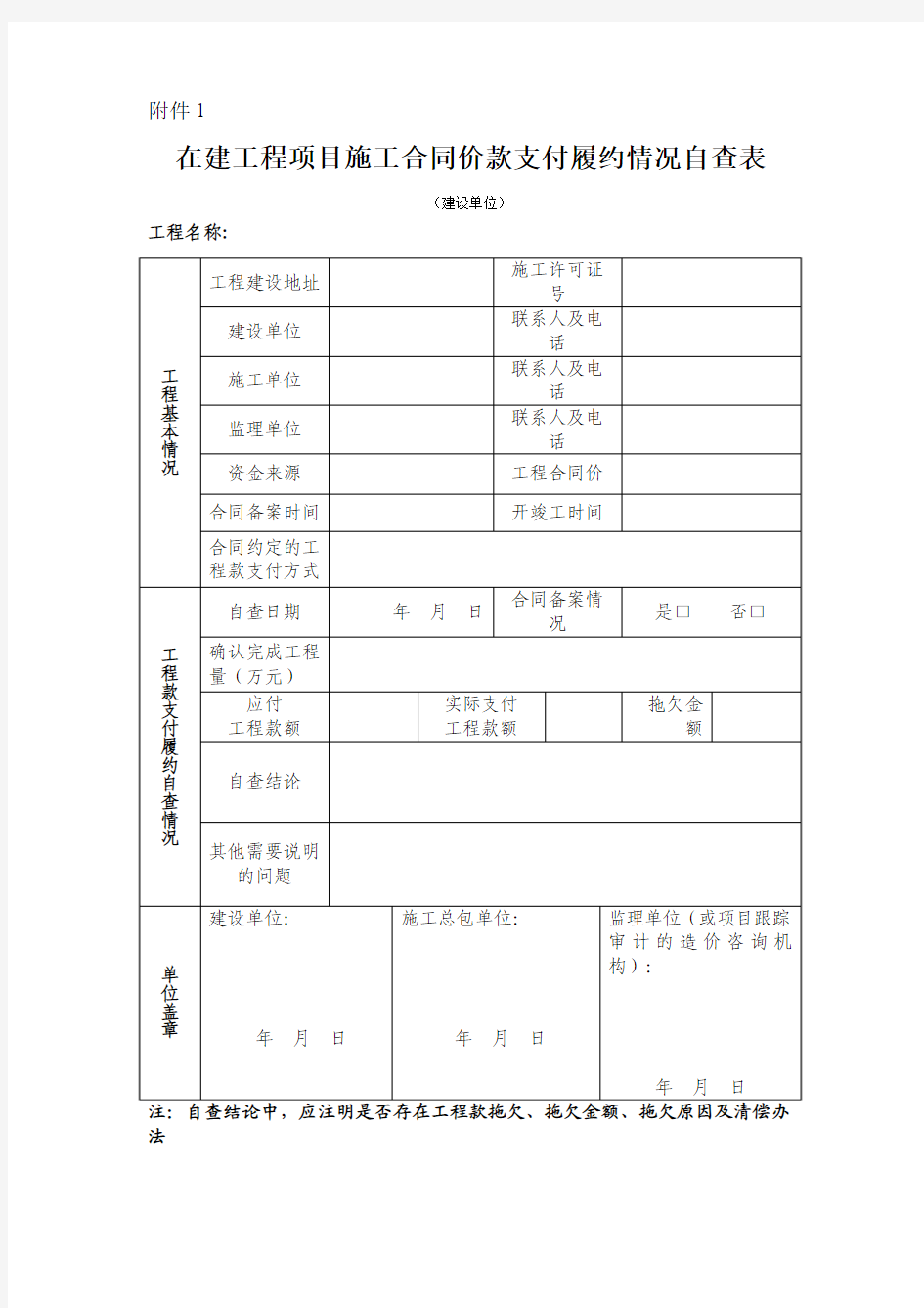 履约情况自查表