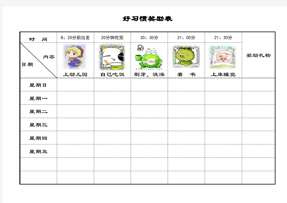 宝宝好习惯奖励表