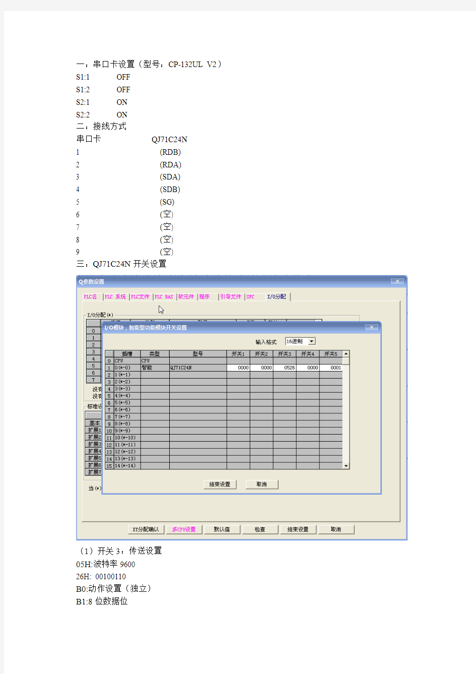 三菱QJ71C24N422通讯配置方法