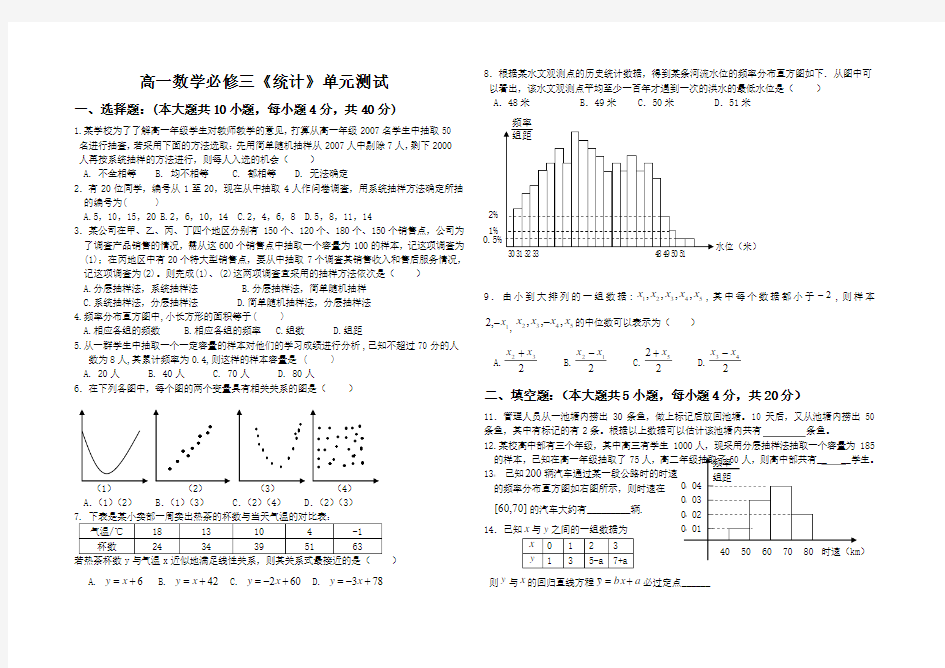 高一数学必修三《统计》单元测试