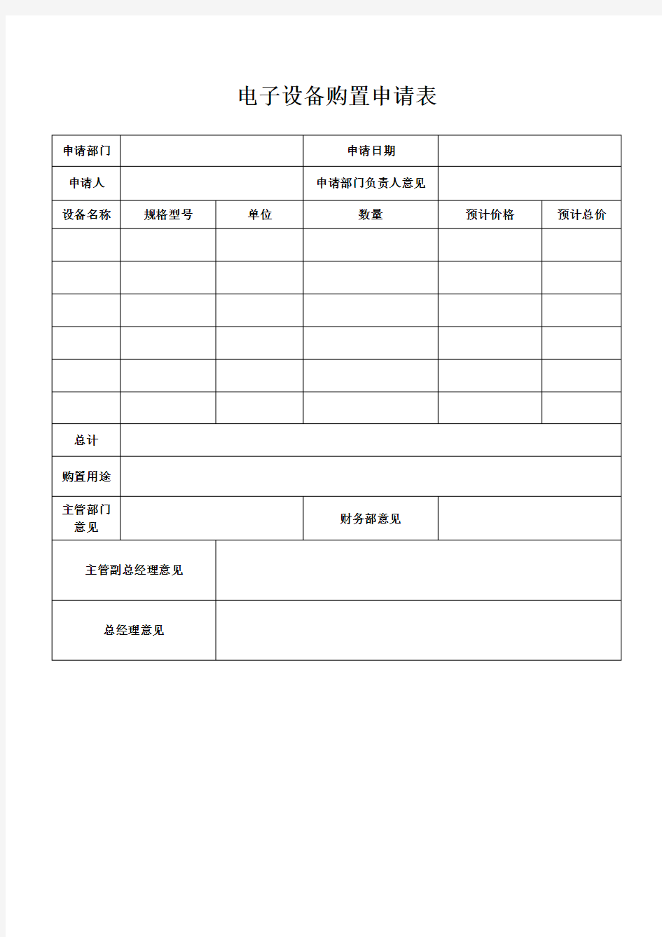 办公设备购置申请表