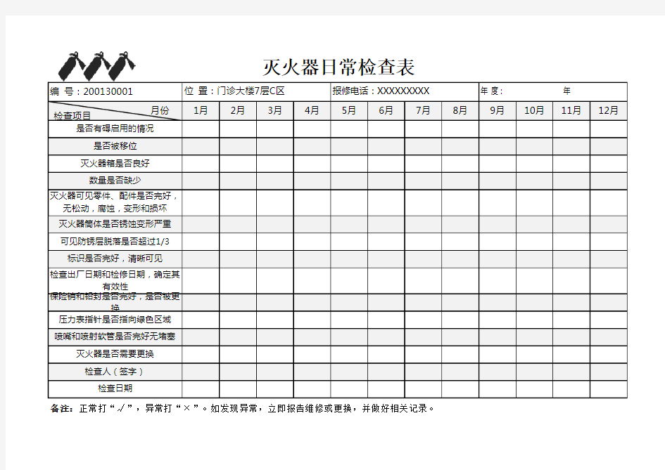 灭火器日常安全检查表