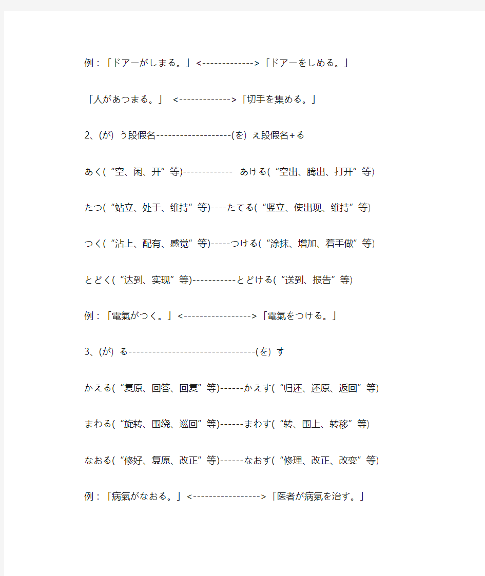 初级中常用的自动词与对应的他动词