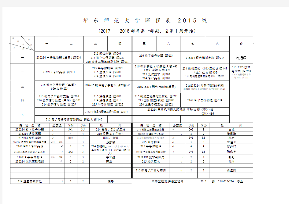 华东师范大学课程表2014级