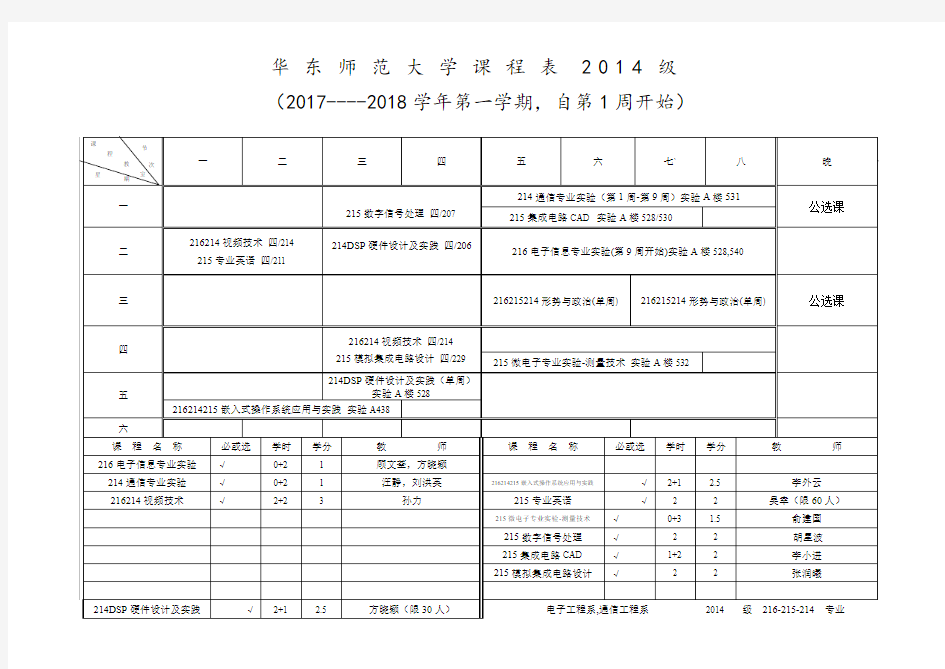 华东师范大学课程表2014级