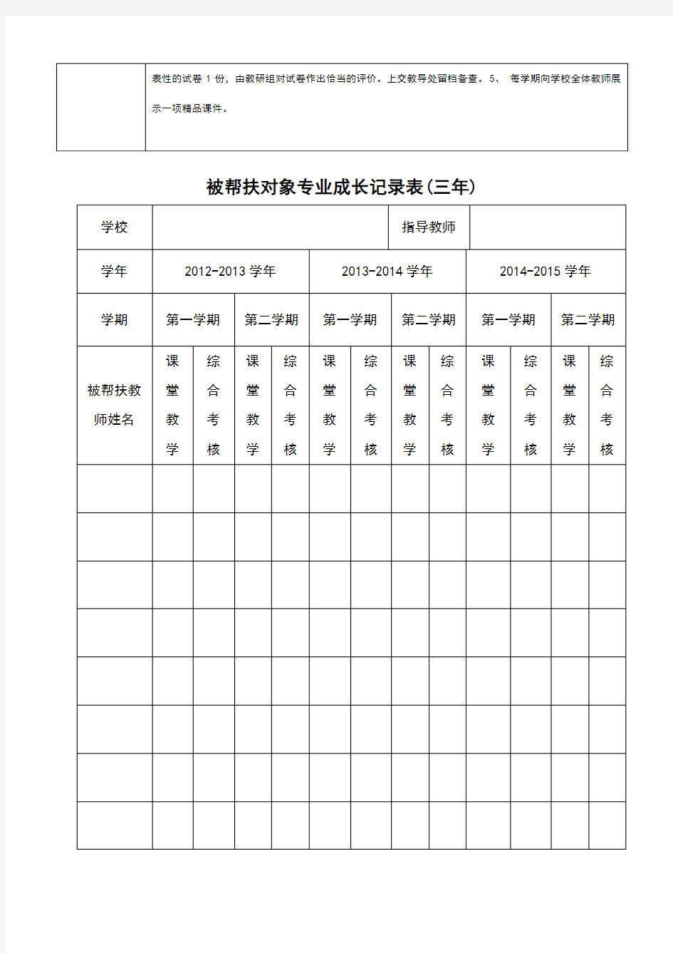 指导教师与青年教师结对帮扶记录表