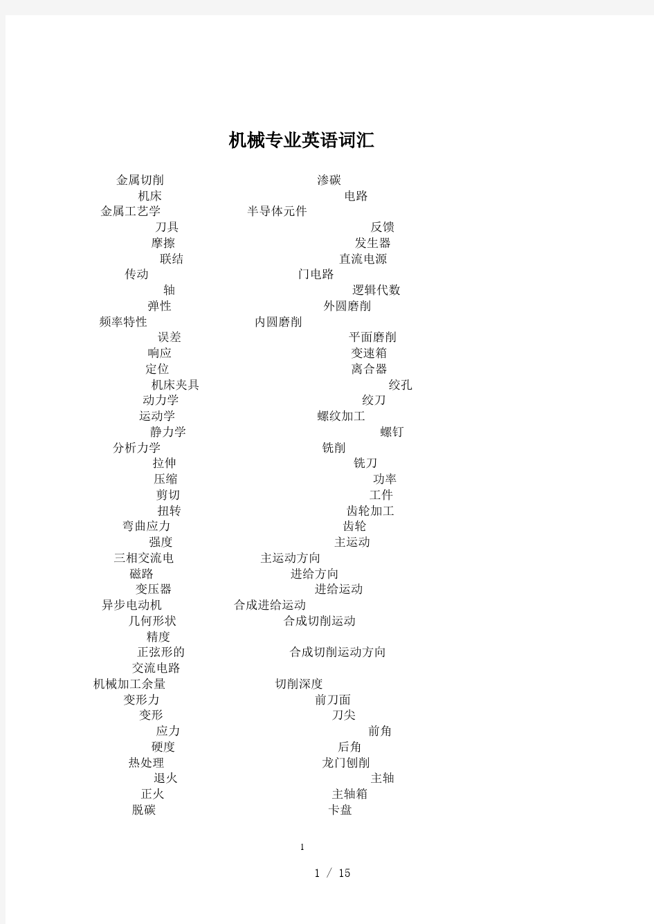 机械专业英语词汇【最新完整版】