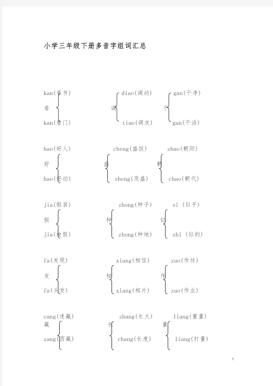 部编三年级下册多音字汇总-最新