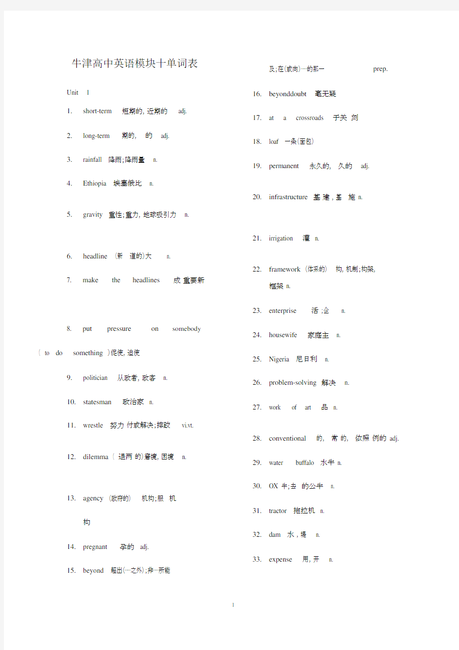 (完整版)最新牛津高中英语模块十单词表.doc