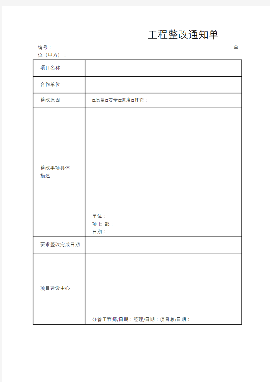 工程整改通知单