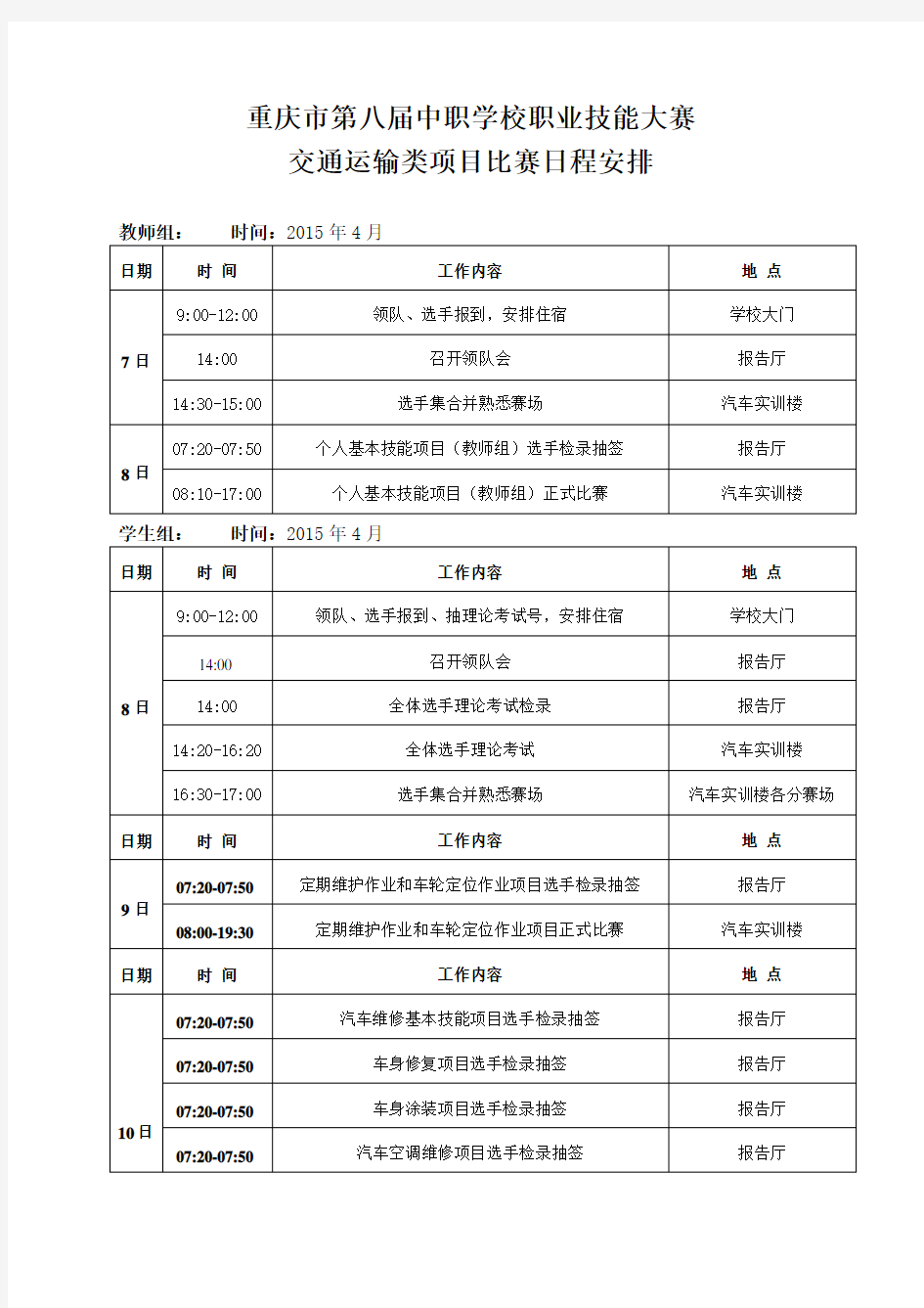 重庆市中职学校职业技能大赛