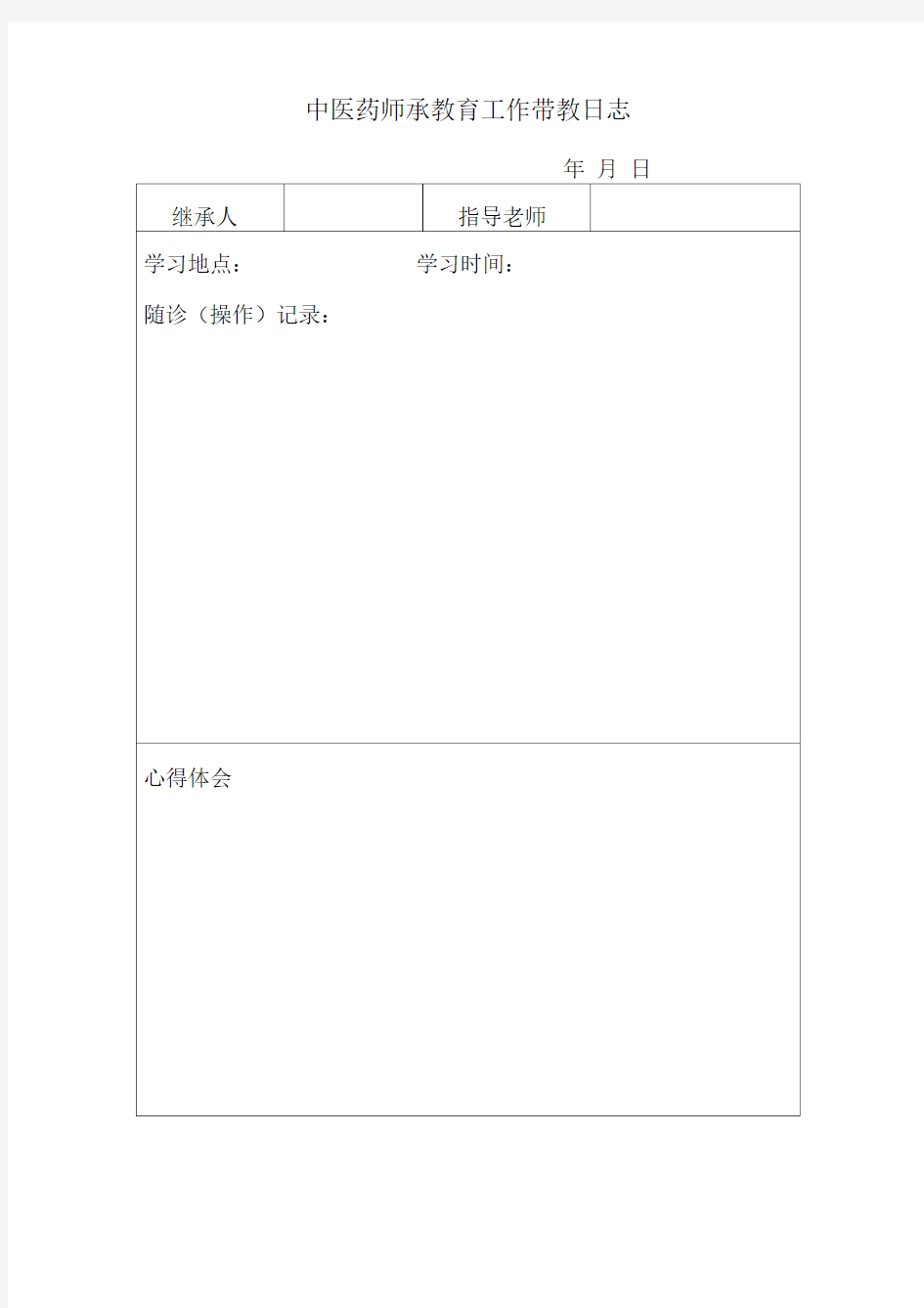 中医药师承教育表格