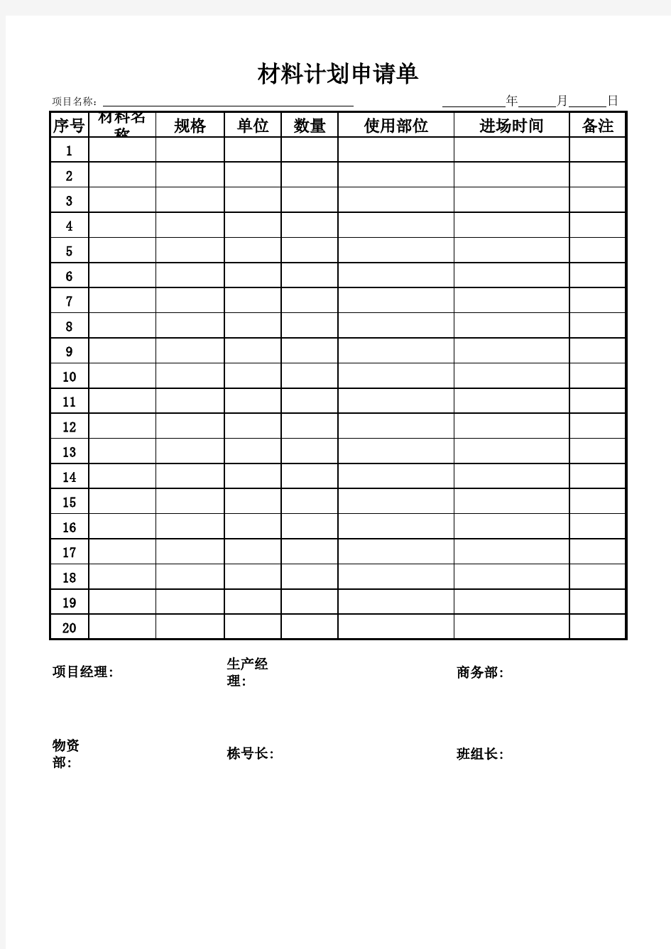 材料计划申请表-材料申请