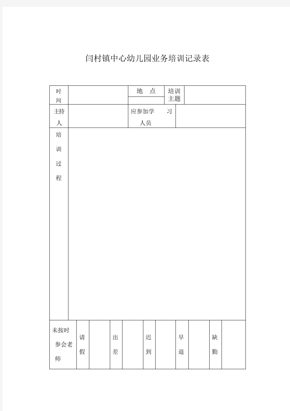 幼儿园教师培训记录表