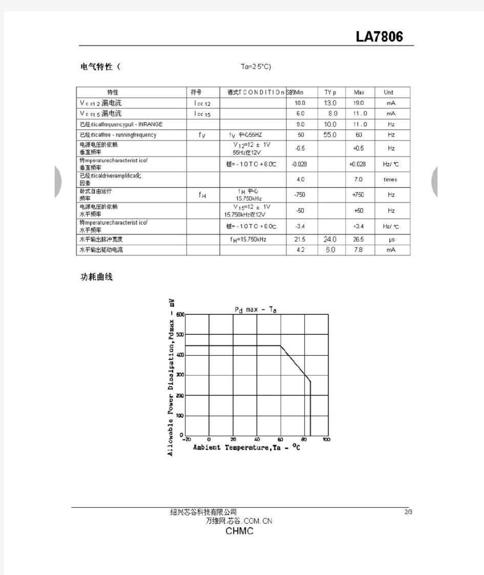 LA7806芯片中文手册黑白电视行场扫描电路