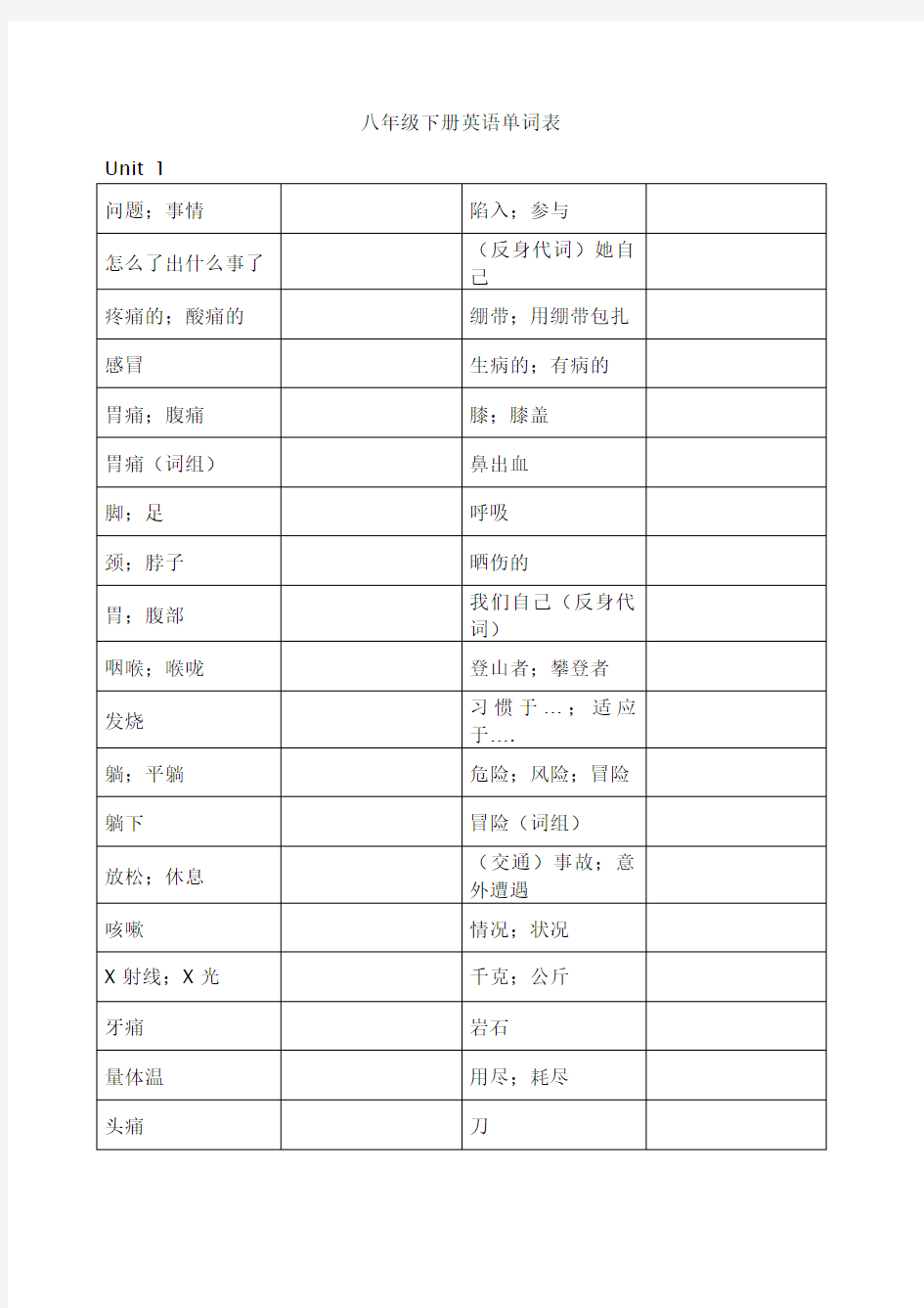 八年级下册英语单词表 听写版 