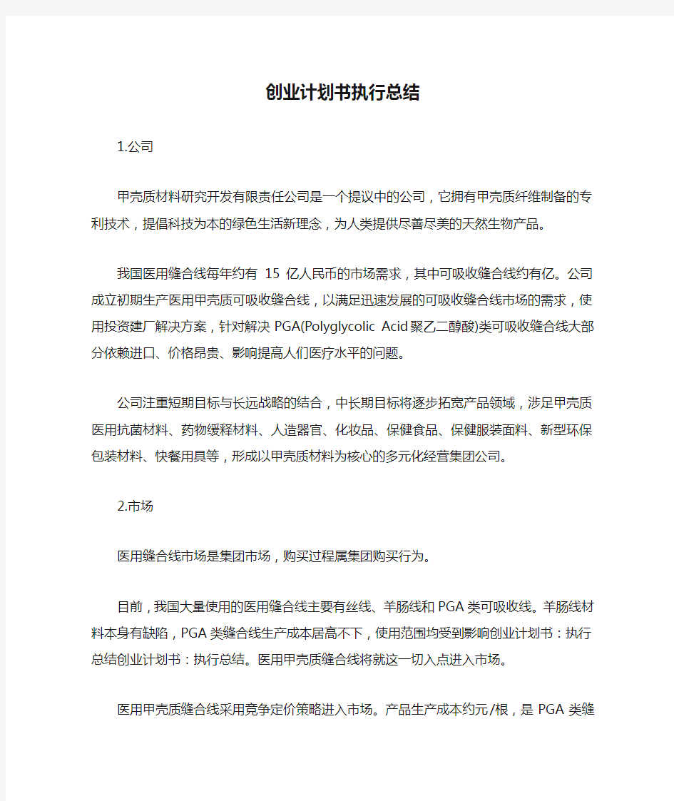 创业计划书执行总结