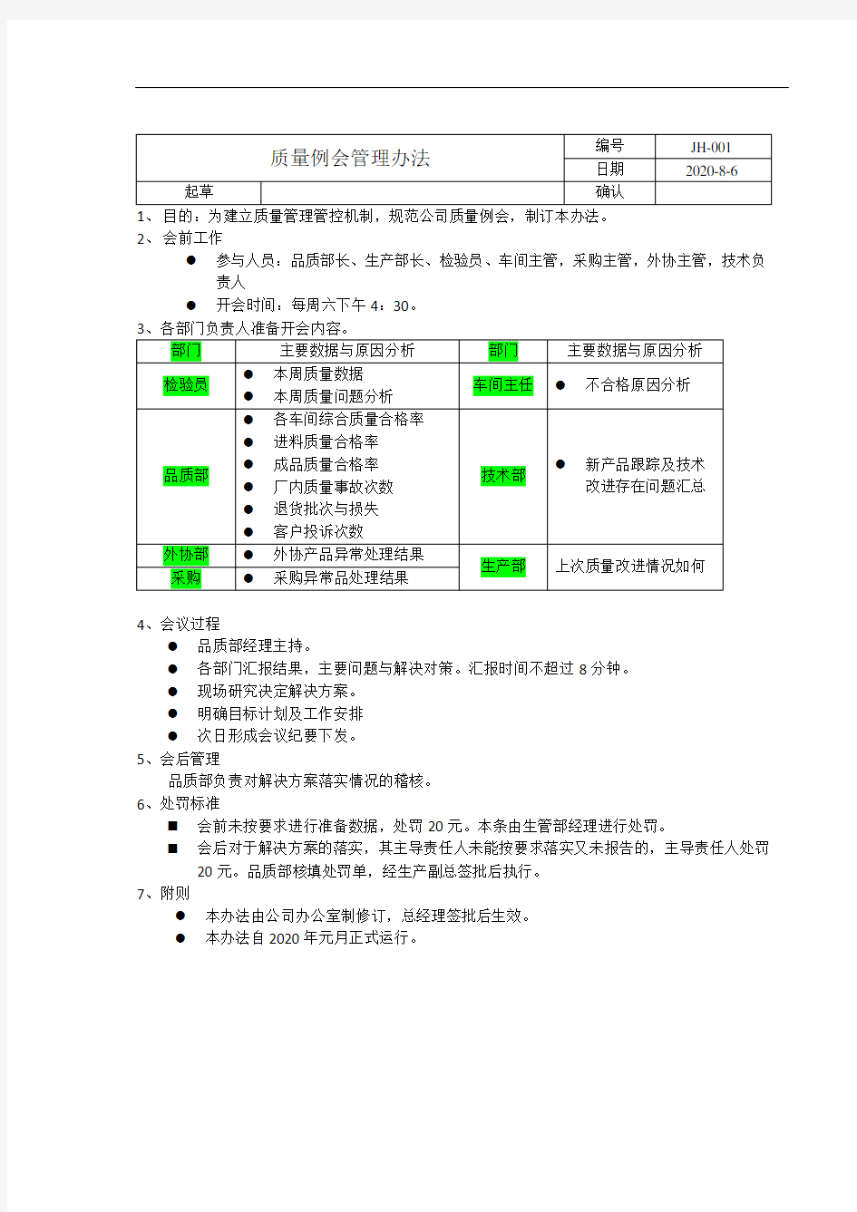 质量例会管理办法