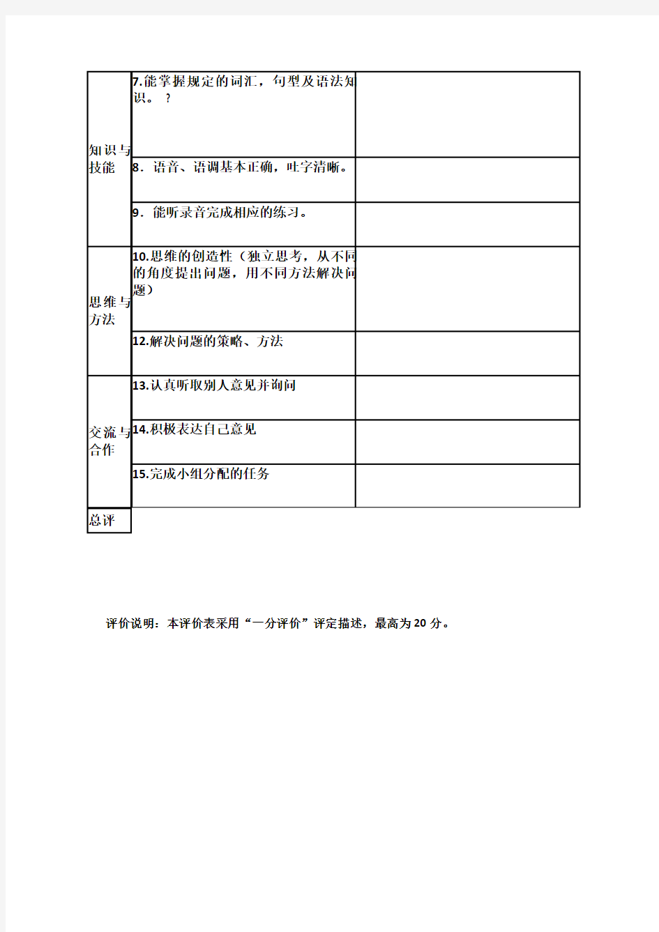 教师评价表