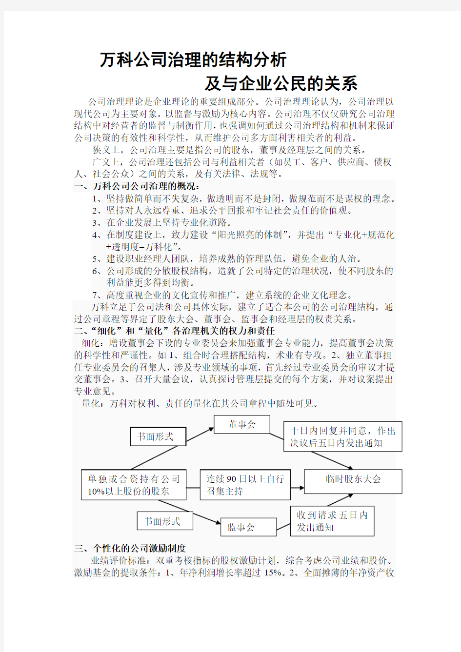 万科治理结构分析及与企业公民的关系