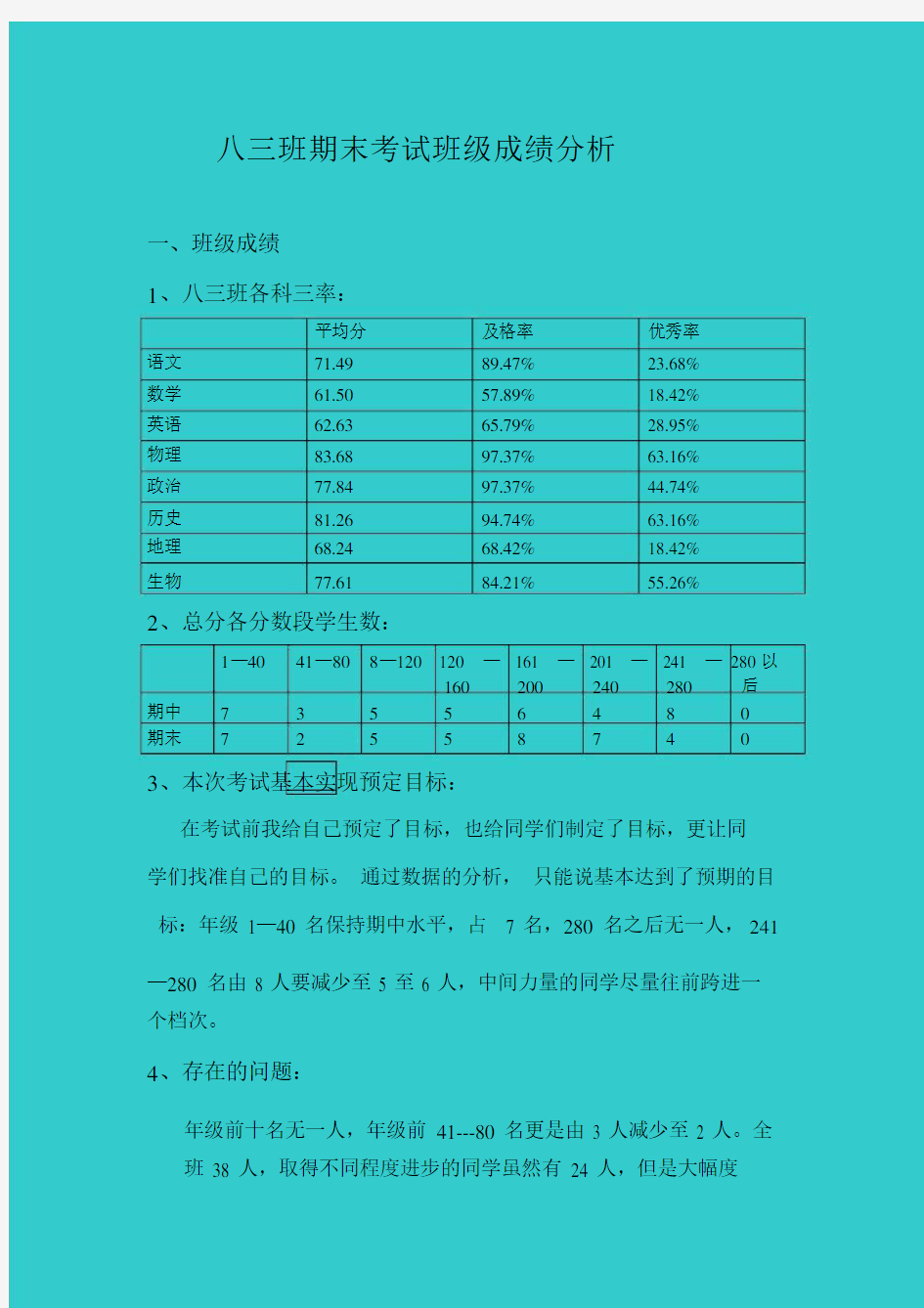 初中期末考试班级质量分析