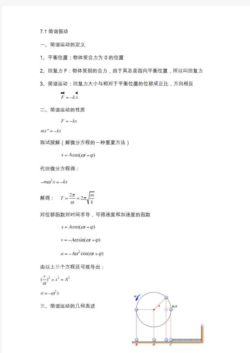 江苏省学物理竞赛讲义-7.1简谐振动