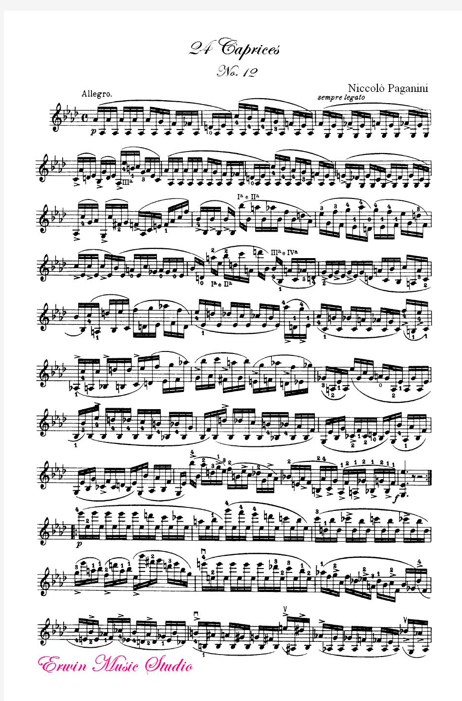 尼科洛帕格尼尼《24首小提琴随想曲第12首》作品.1,小提琴曲谱NiccolòPaganini,24CapricesNo.12