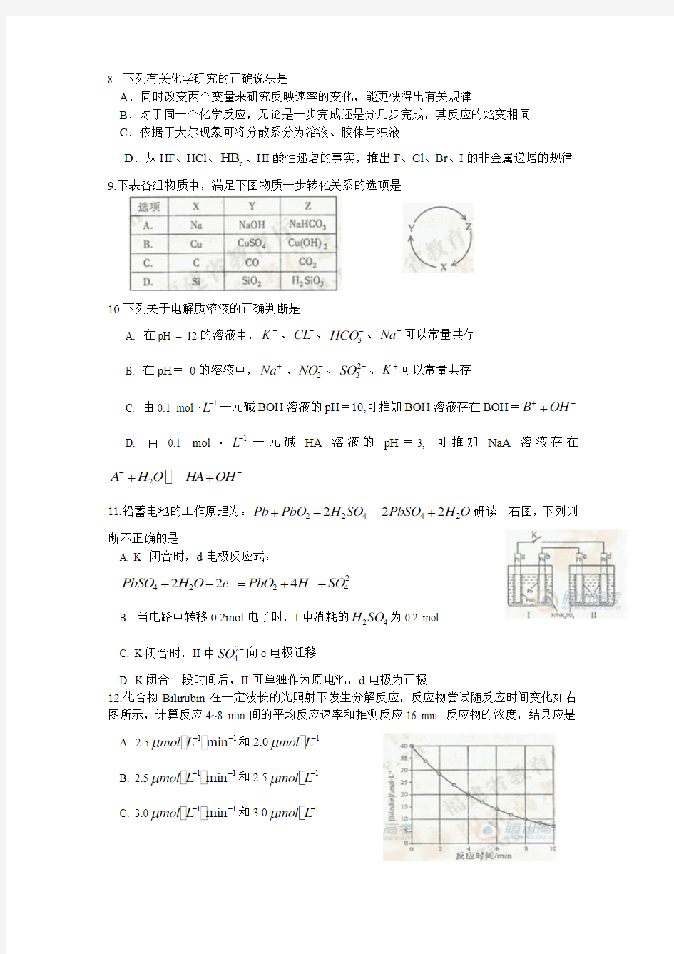 2017福建高考理科综合题含答案