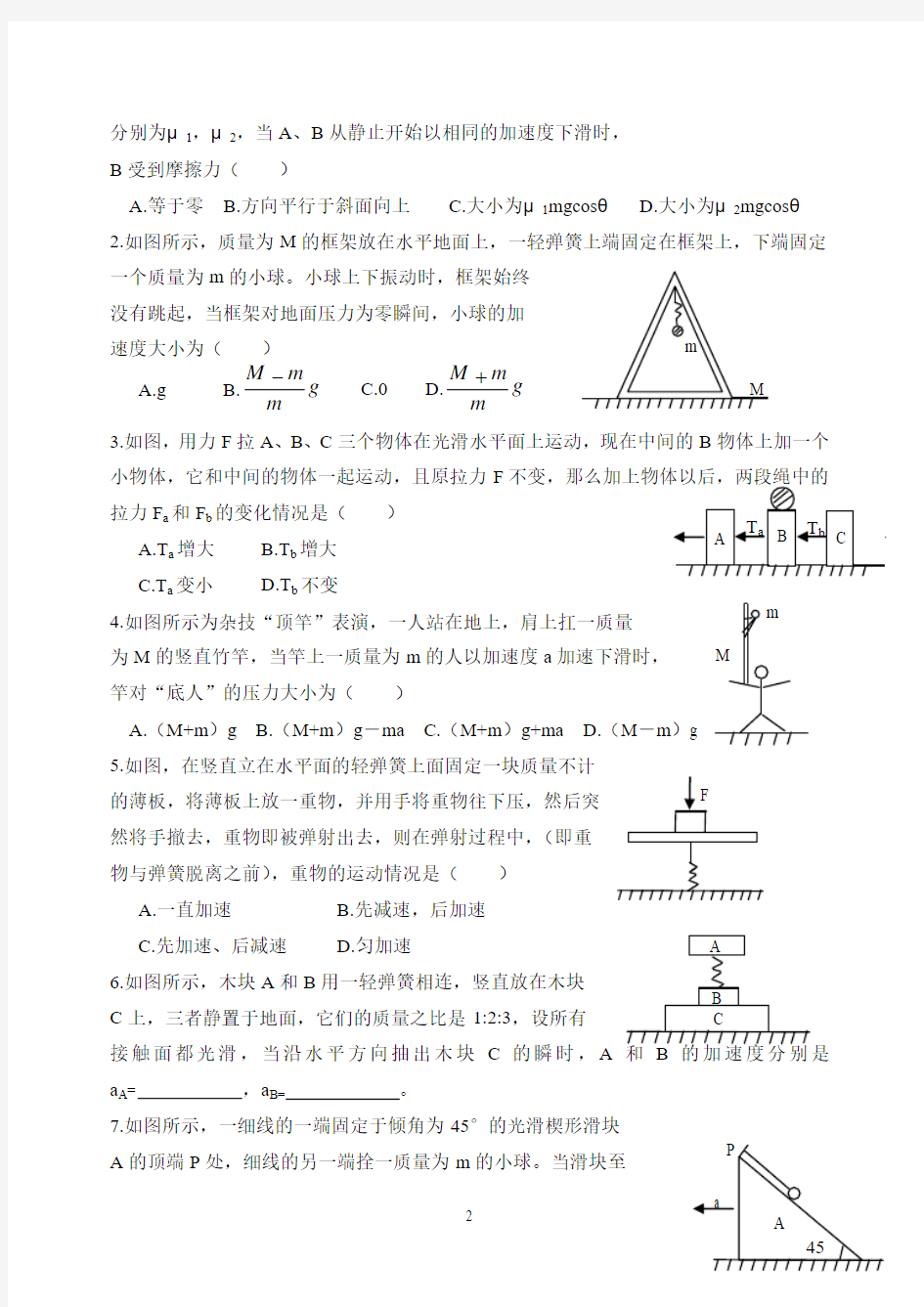 牛顿第二定律应用习题(详解答案)