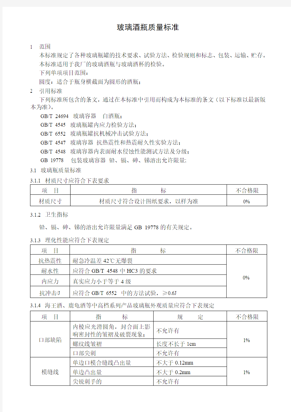 玻璃瓶质量标准(DOC)