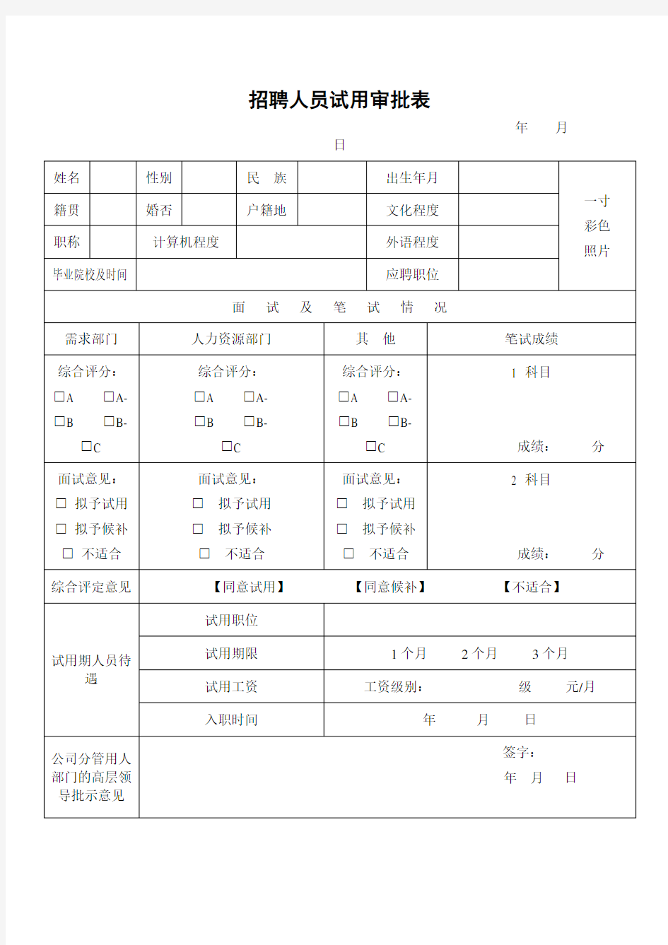 招聘表格大全