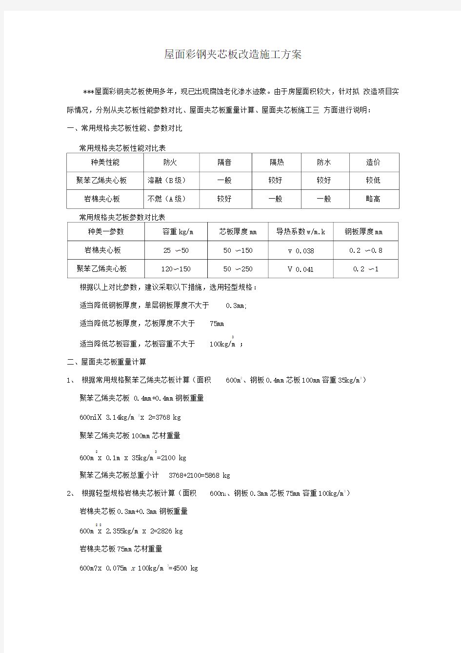 屋面彩钢夹芯板改造(更换)施工方案