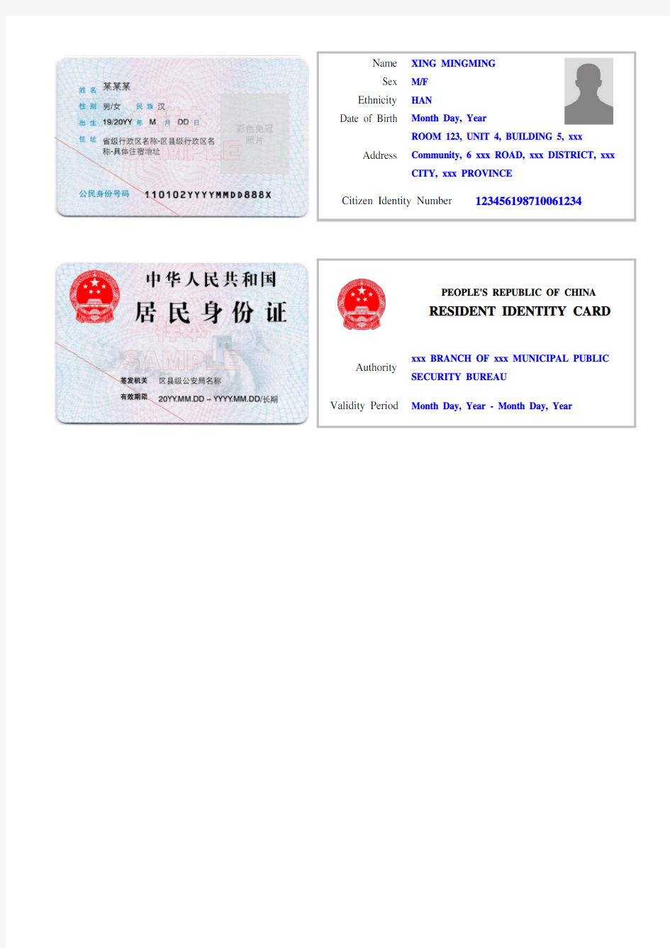英文-身份证翻译模板