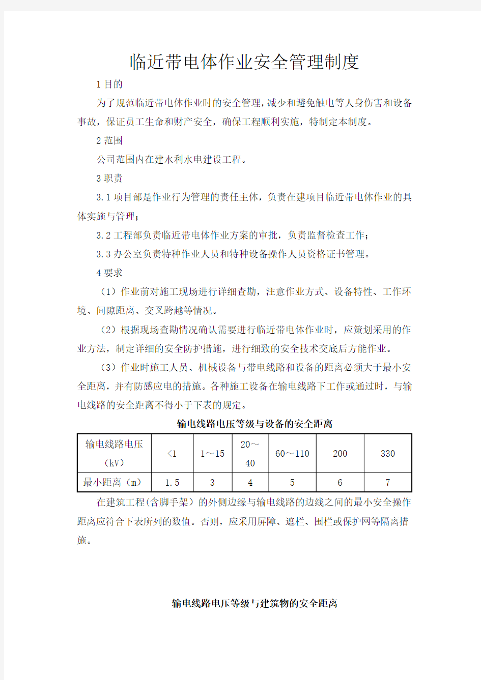 临近带电体作业安全管理制度