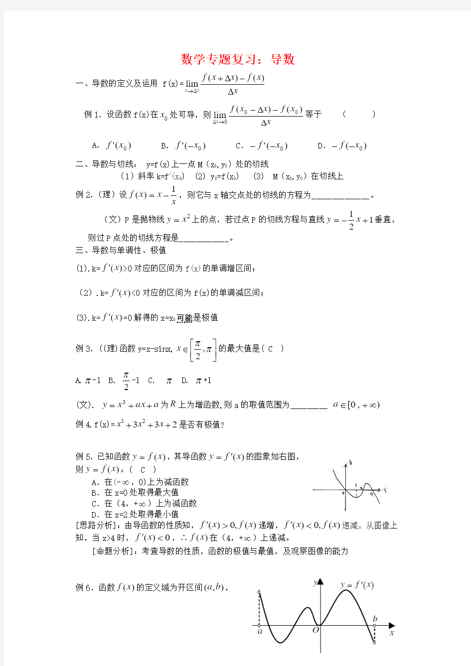 高中数学高考专题复习导数部分(教案)