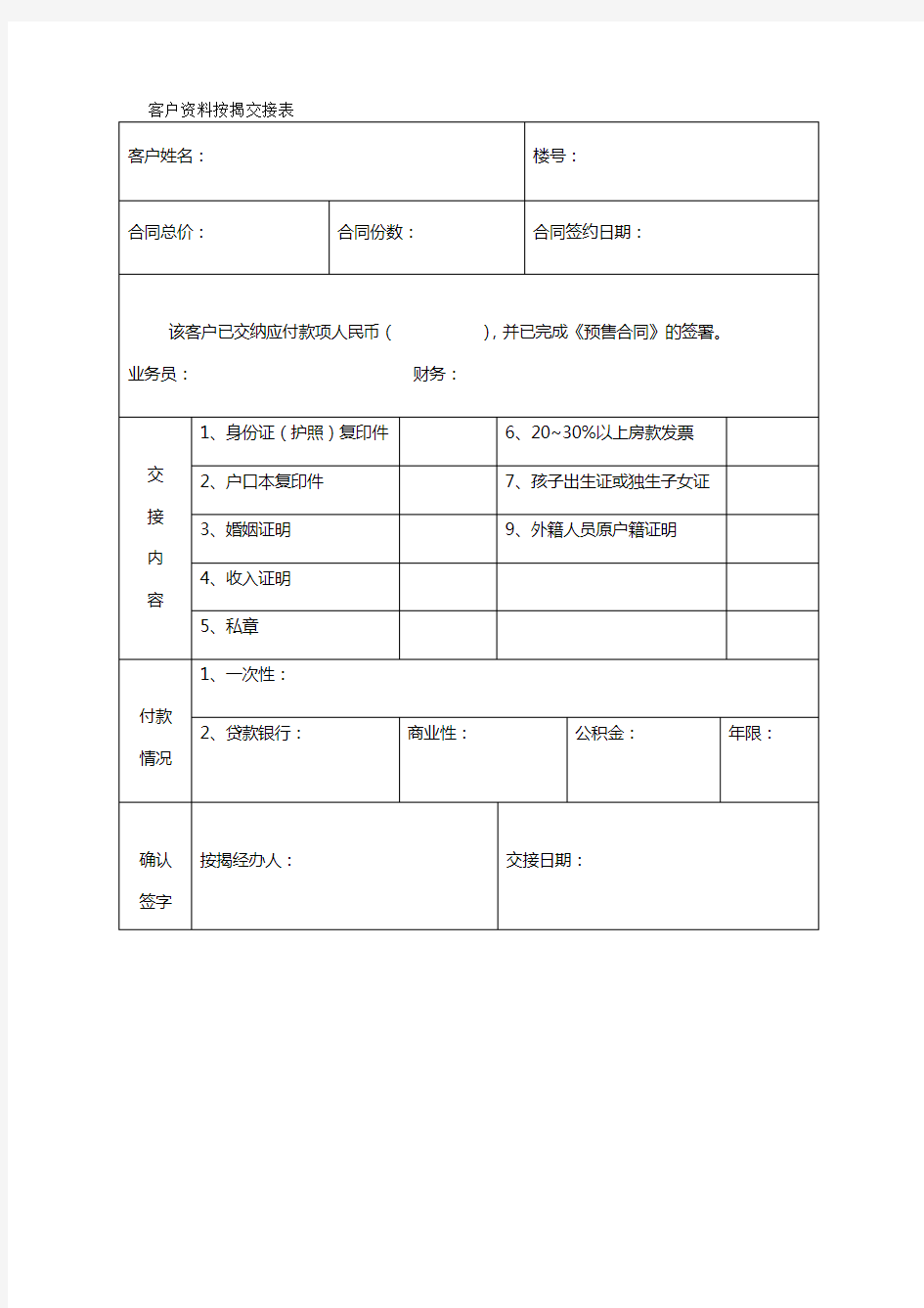 2020{客户管理}客户按揭交接表