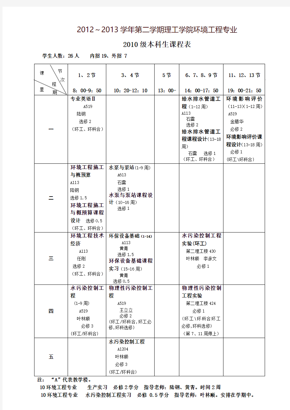 环境系课表.doc-暨南大学理工学院