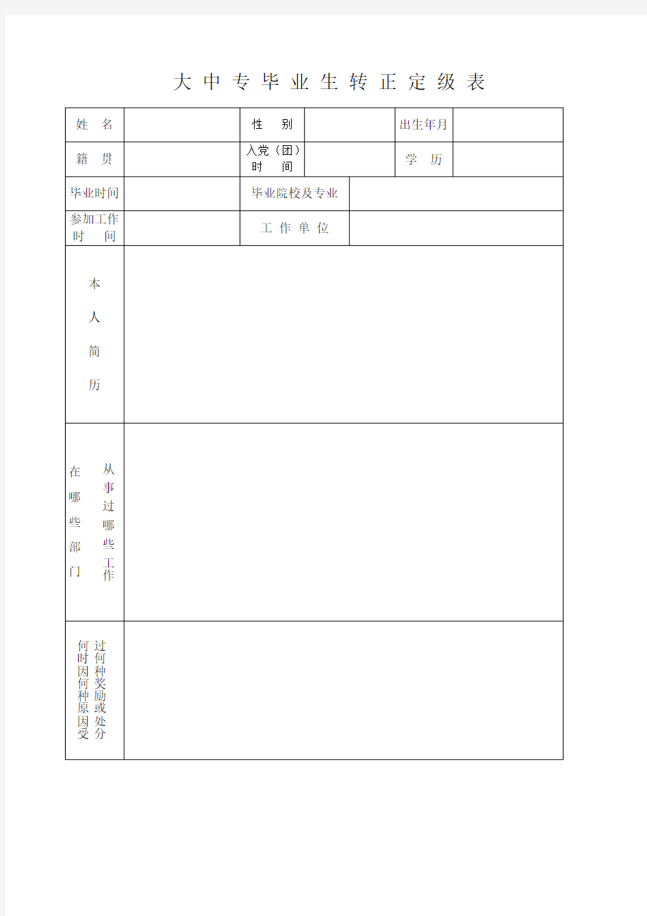 重庆市大中专毕业生转正定级表(正版)