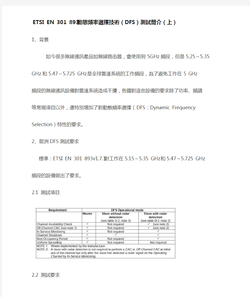 EN 301893动态频率选择技术(DFS)测试简介