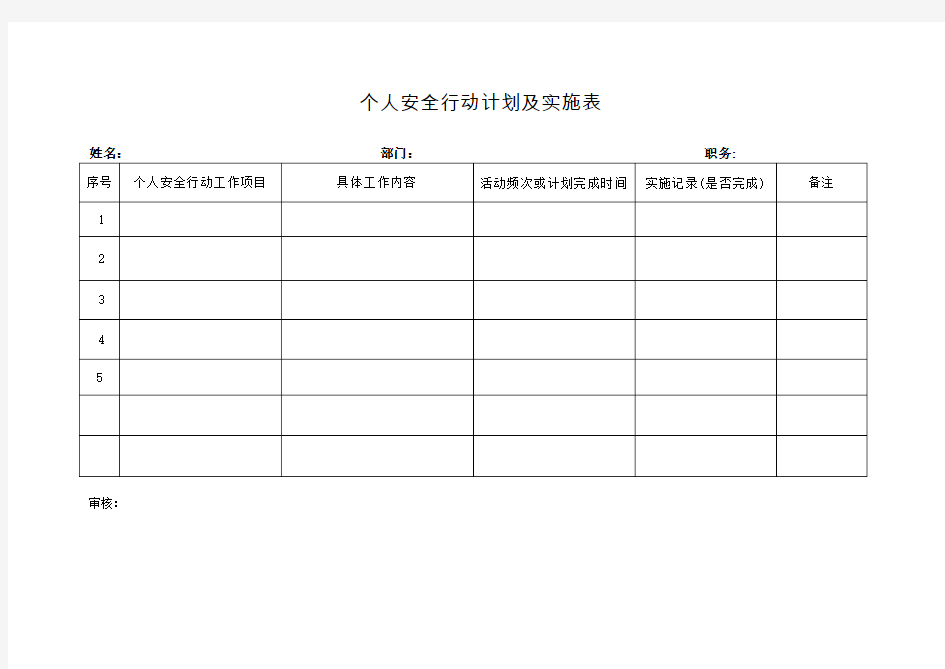 个人安全行动计划表