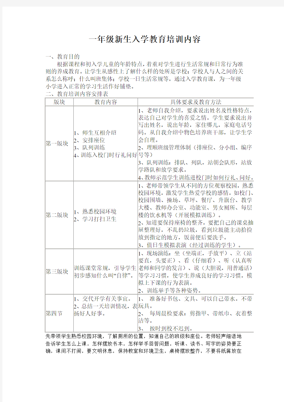 一年级新生入学教育培训内容