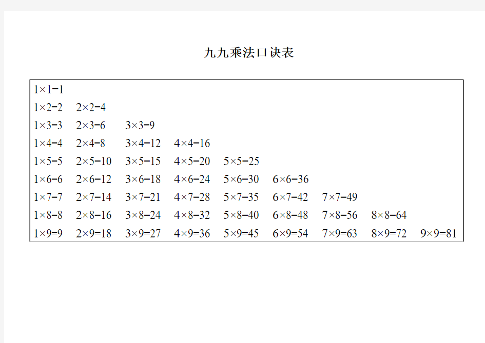 九九乘法口诀表(打印版)